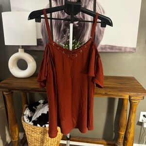 Torrid 2 Women's Georgette Lace-Up Cold Shoulder Top Plus Size 1